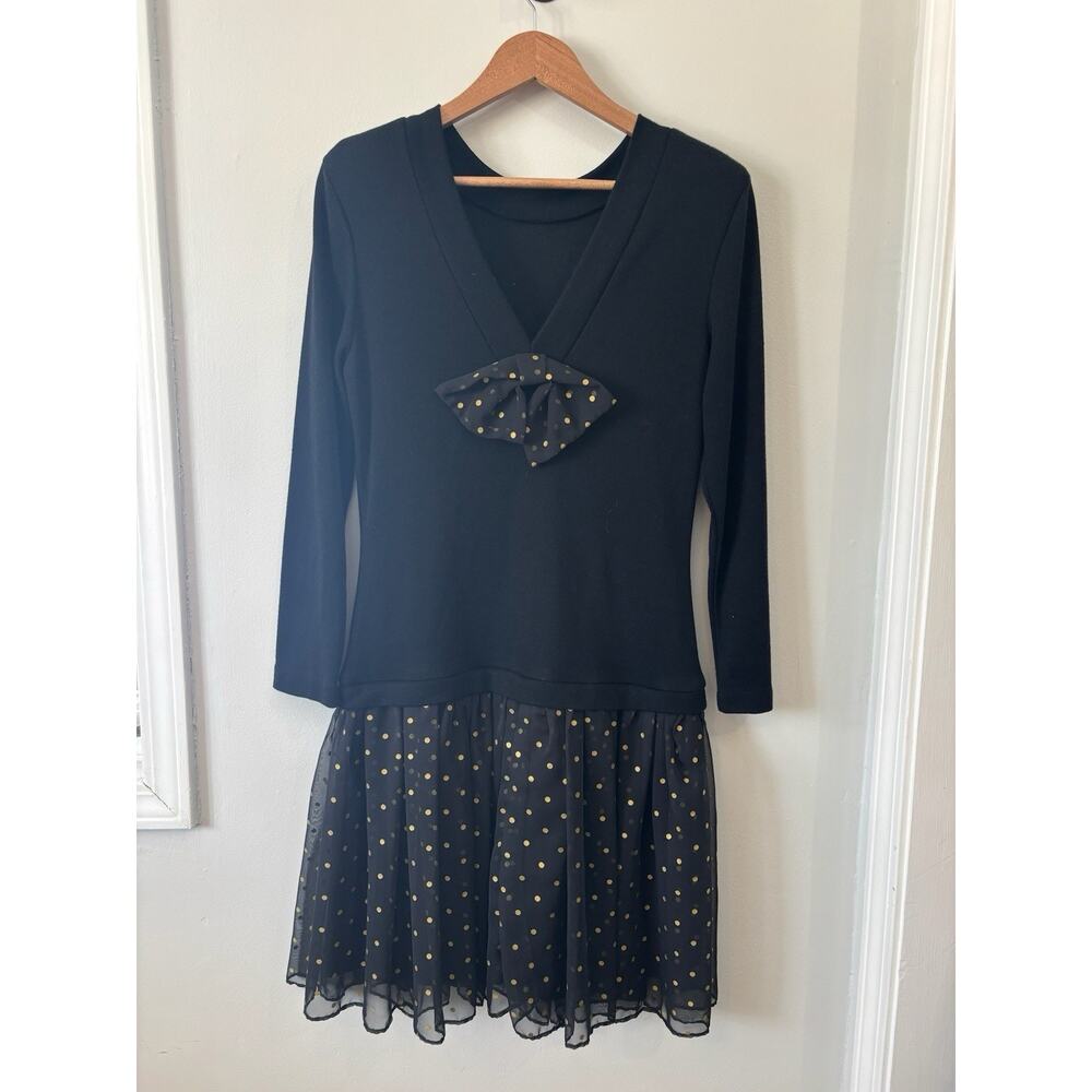 Timely Trends Dress Black & Gold Button Vintage 80s 90s Size 13 NWT Bow